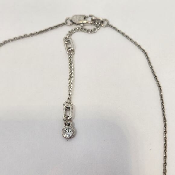 Kenneth Cole Silver Tone Y Drop Chain Necklace Clear Crystal Bar Minimalist - Picture 4 of 6